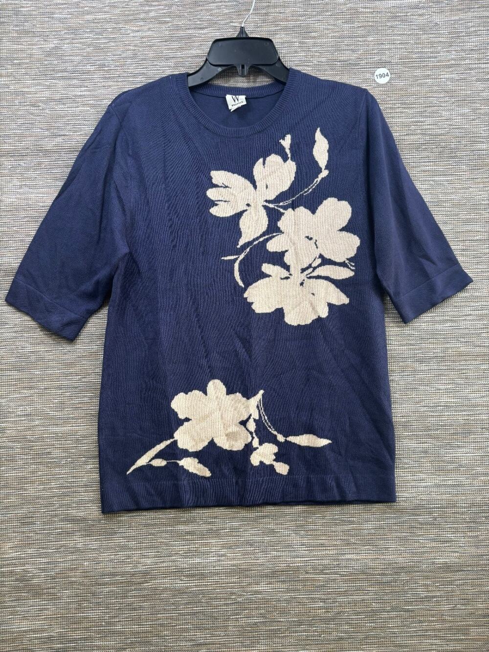 Wrapper Elbow Short Sleeve Knit Sweater Womens Size M Navy Blue Floral Print